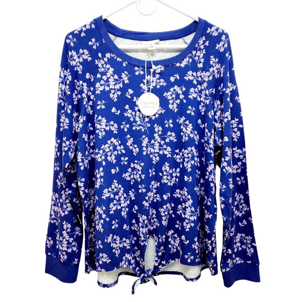 Lacey Chabert Collection Blue Floral Long Sleeve Tie-Front Womens Top Size M